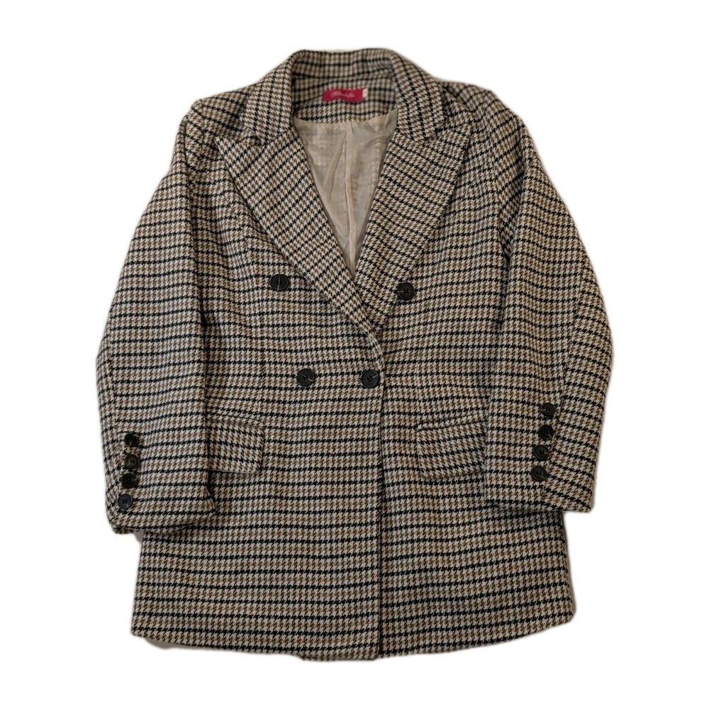 Mundefeis Plaid Blazer Womens Small Beige Brown Black Stretch Jacket
